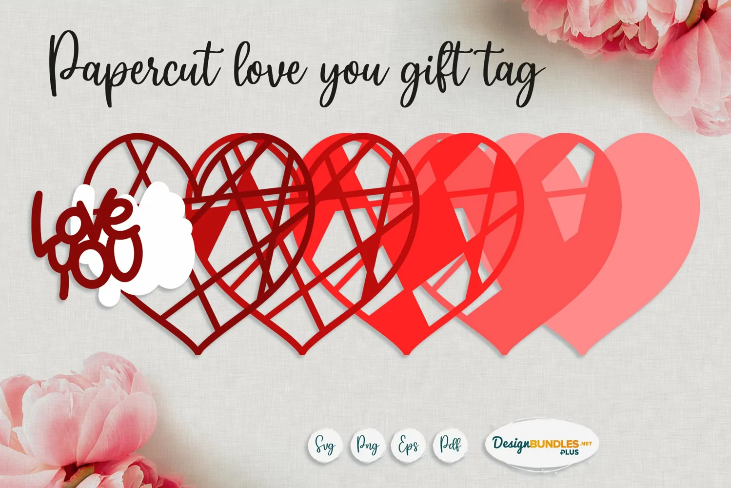 3d Valentines papercut gift tag | Layered Love You card SVG product image 1
