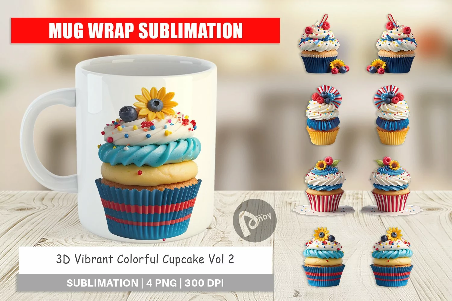 Mug Wrap Design 3D Colorful Cupcake product image 1