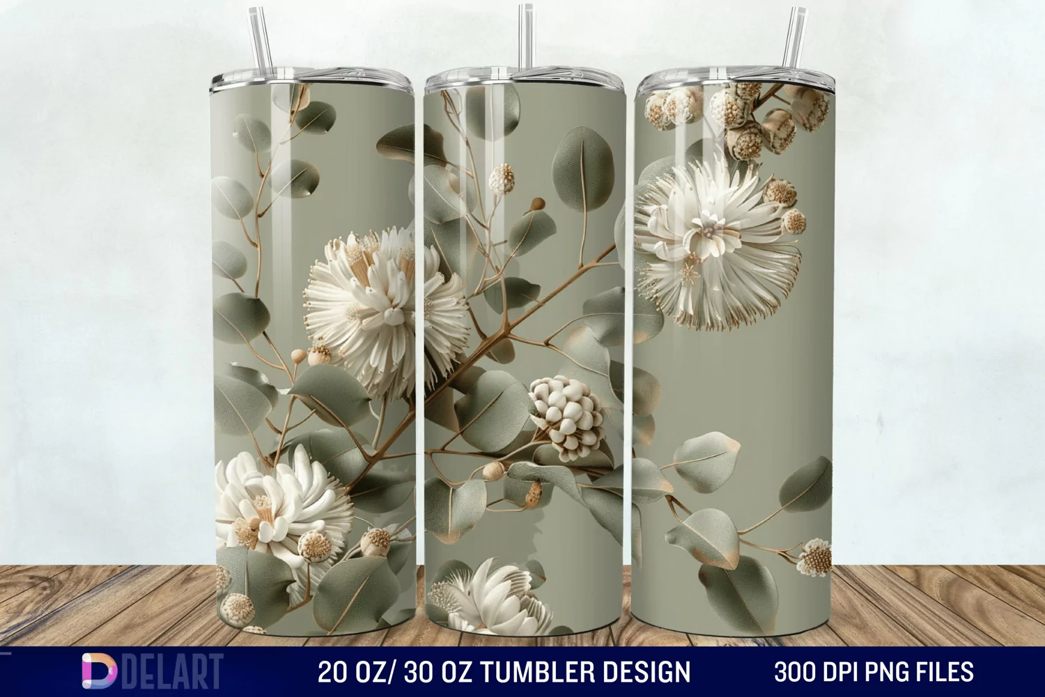 3D Vintage Acacia Flowers Tumbler Wrap product image 1