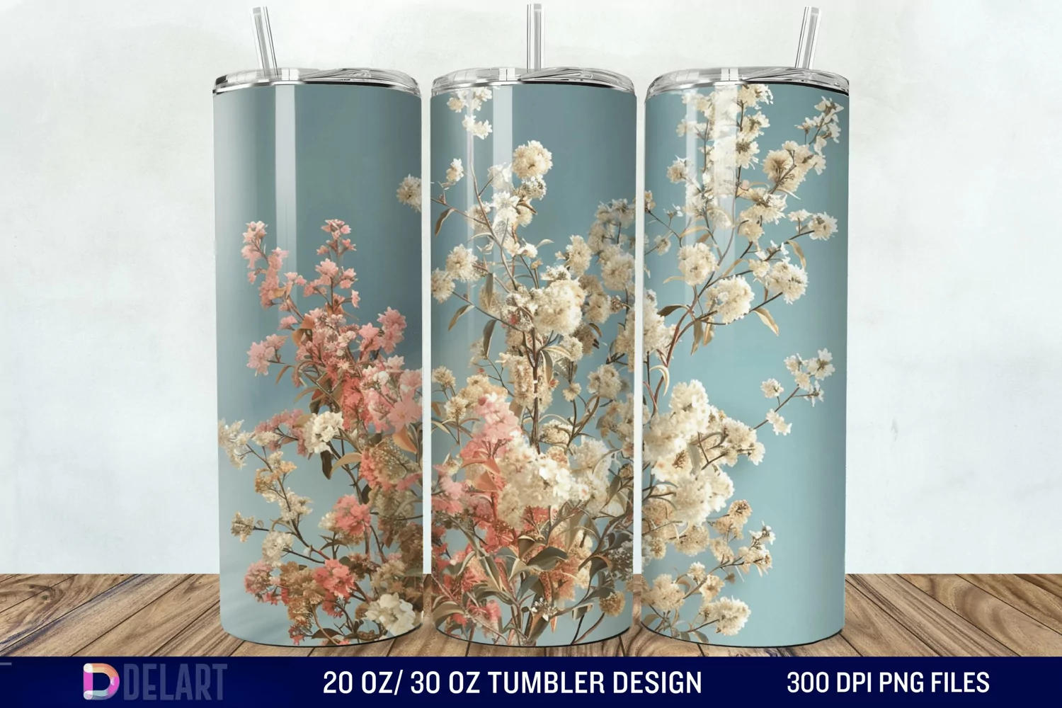 3D Vintage Acacia Flowers Tumbler Wrap product image 1