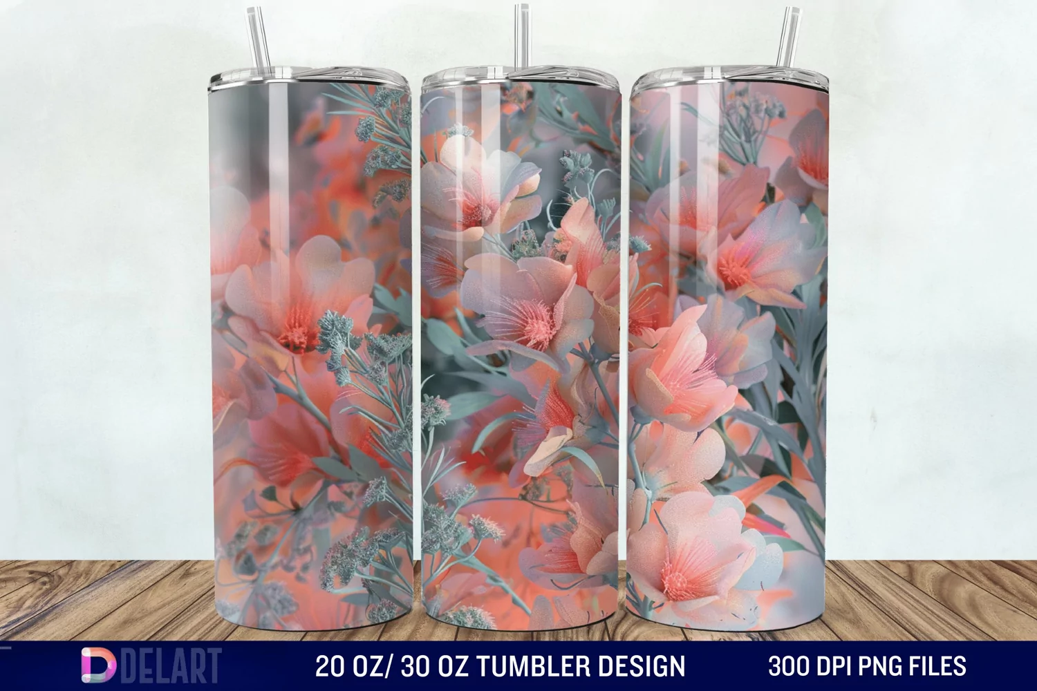 3D Vintage Acacia Flowers Tumbler Wrap product image 1