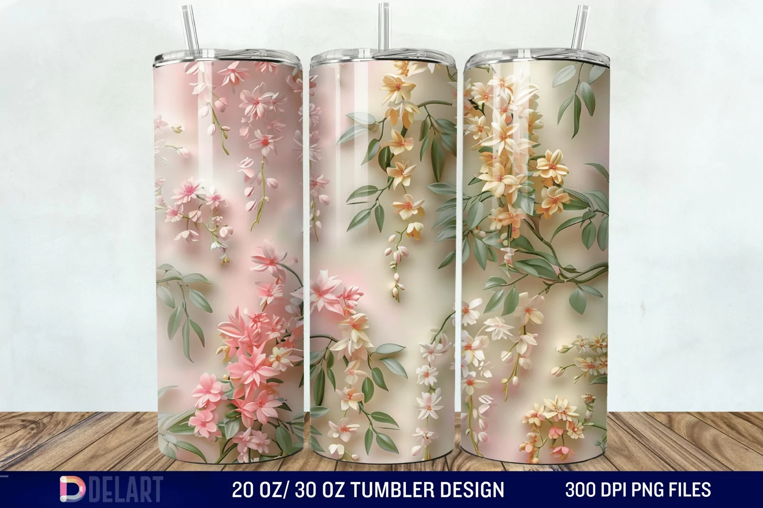 3D Vintage Acacia Flowers Tumbler Wrap product image 1