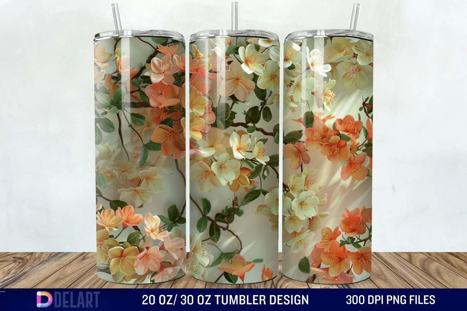 3D Vintage Acacia Flowers Tumbler Wrap product image 1