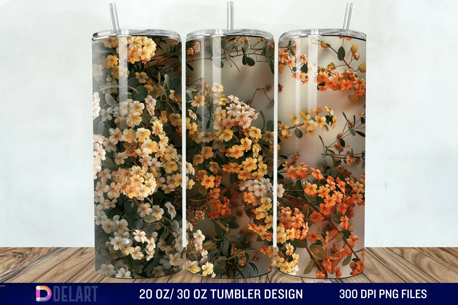 3D Vintage Acacia Flowers Tumbler Wrap product image 1