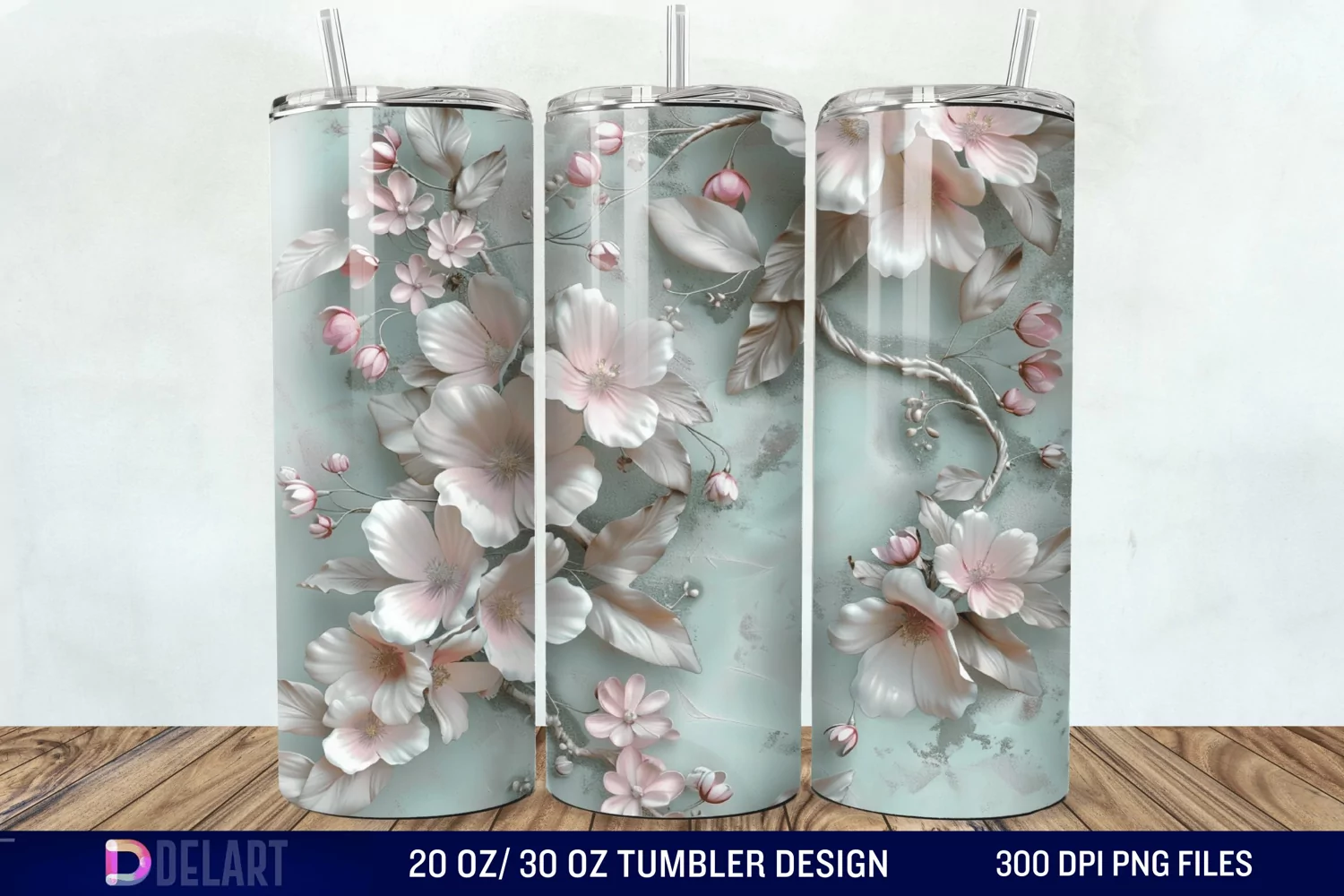 3D Vintage Acacia Flowers Tumbler Wrap product image 1