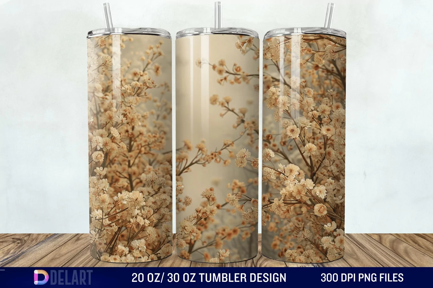 3D Vintage Acacia Flowers Tumbler Wrap product image 1