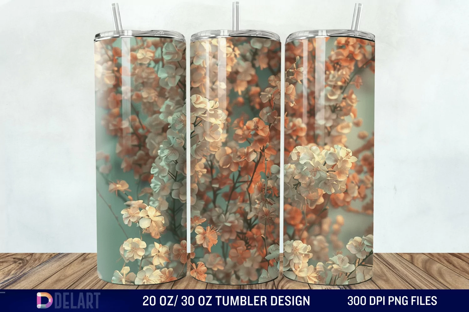 3D Vintage Acacia Flowers Tumbler Wrap product image 1