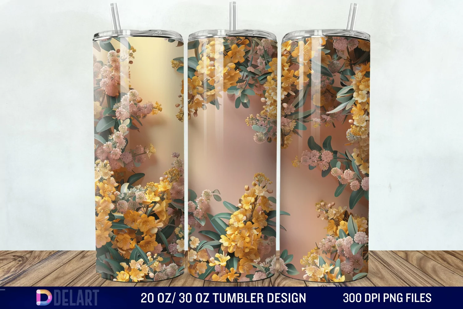3D Vintage Acacia Flowers Tumbler Wrap product image 1