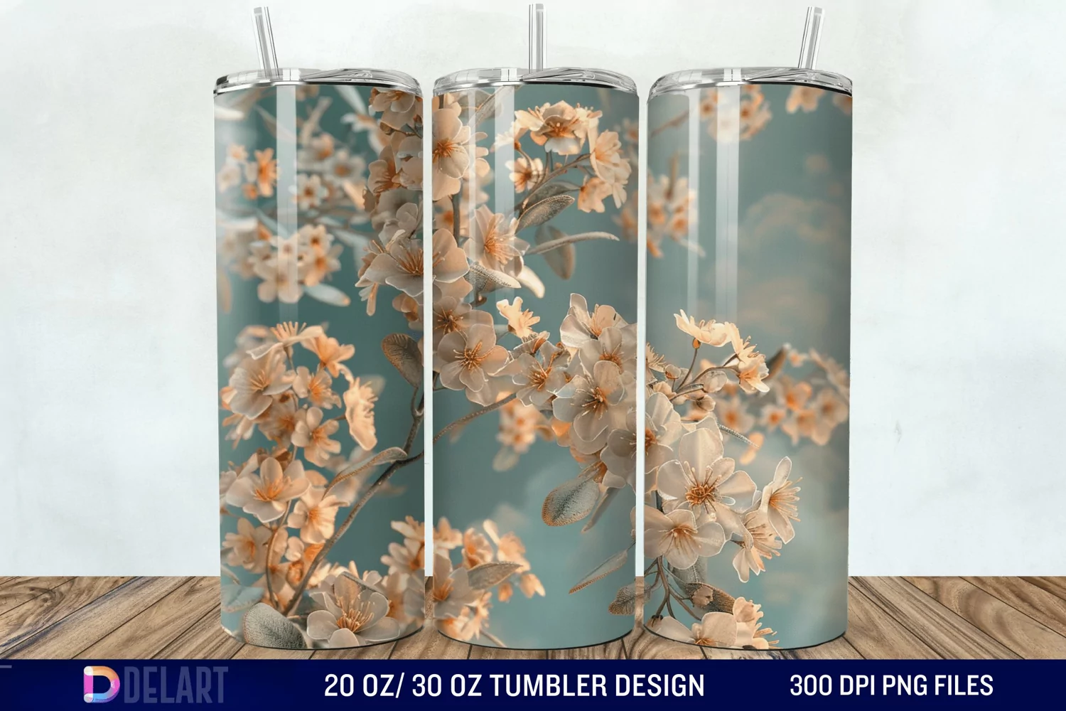 3D Vintage Acacia Flowers Tumbler Wrap product image 1