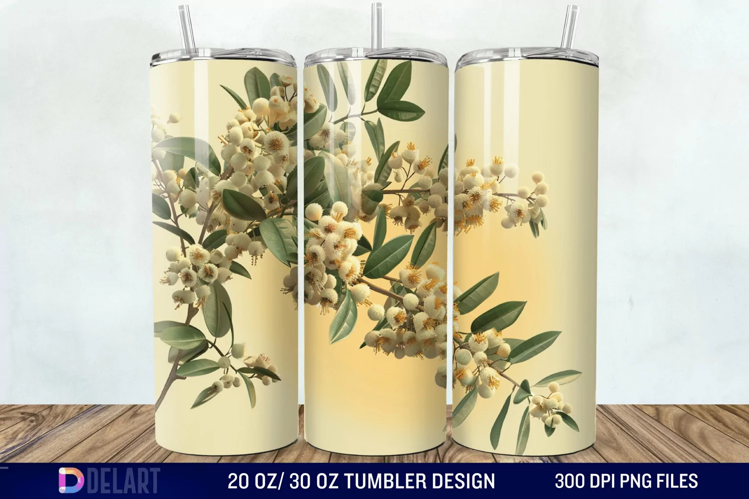 3D Vintage Acacia Flowers Tumbler Wrap product image 1