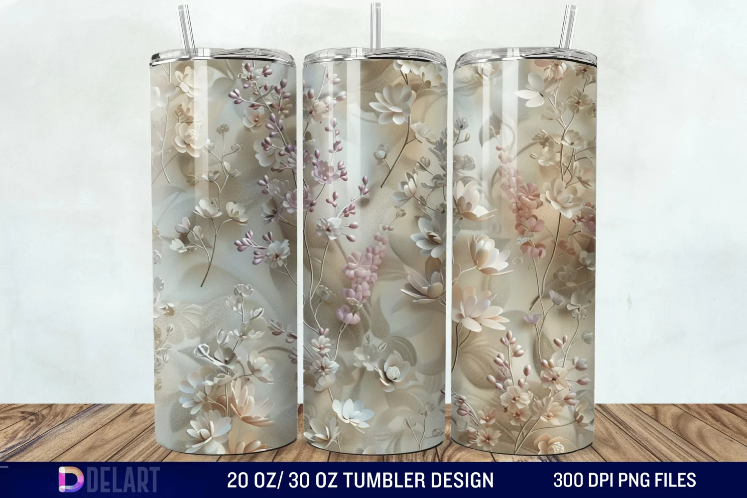 3D Vintage Acacia Flowers Tumbler Wrap product image 1