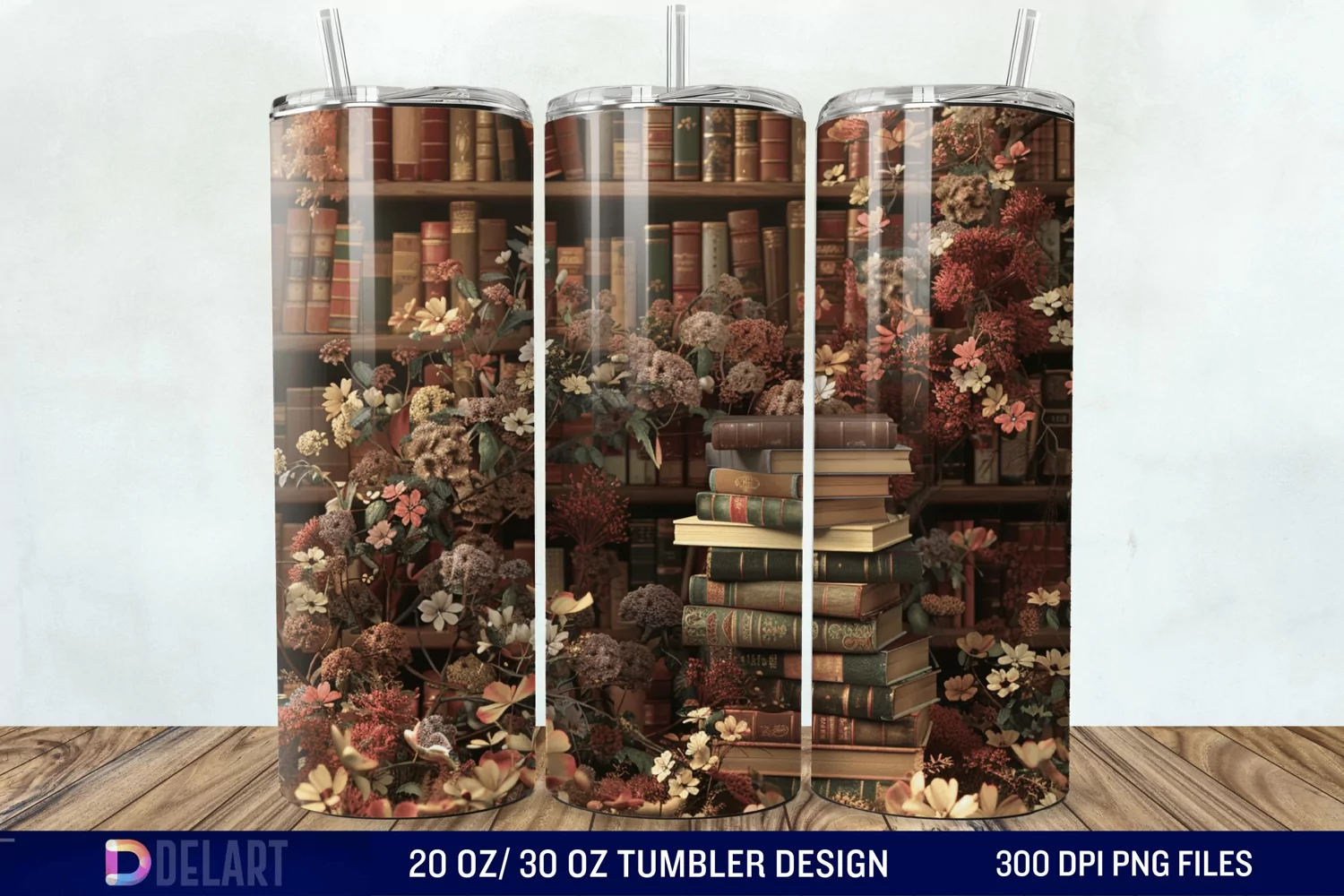 3D Vintage Books Flowers Tumbler Wrap product image 1