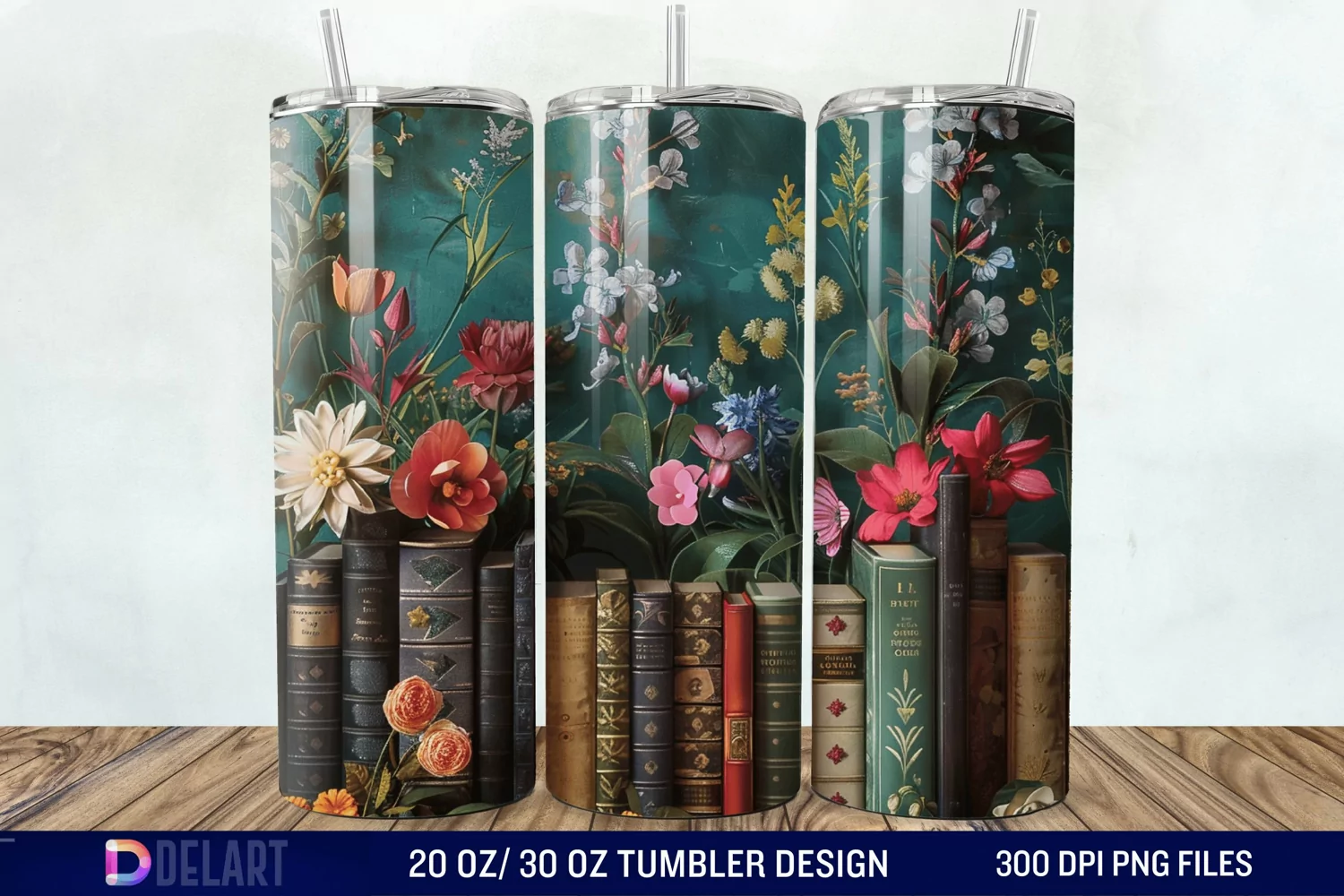 3D Vintage Books Flowers Tumbler Wrap product image 1
