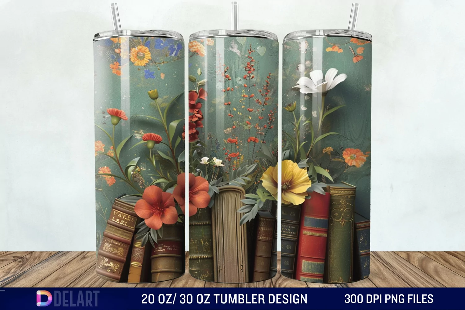3D Vintage Books Flowers Tumbler Wrap product image 1