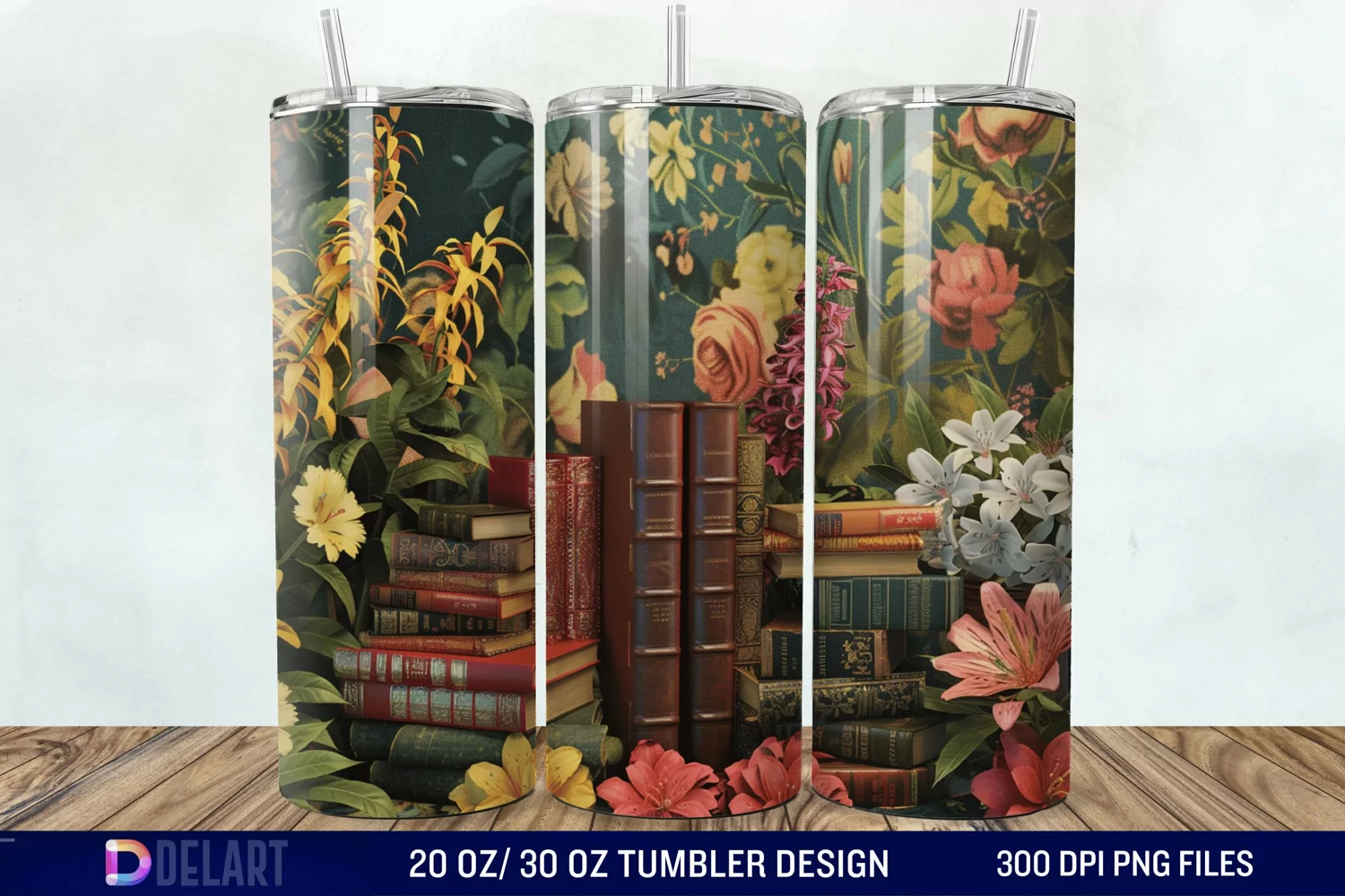 3D Vintage Books Flowers Tumbler Wrap product image 1