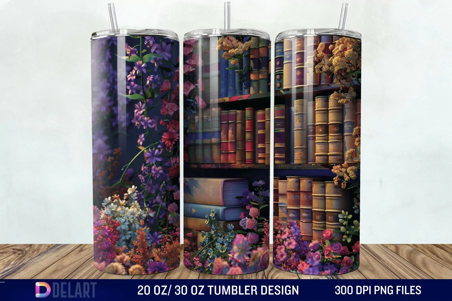 3D Vintage Books Flowers Tumbler Wrap product image 1