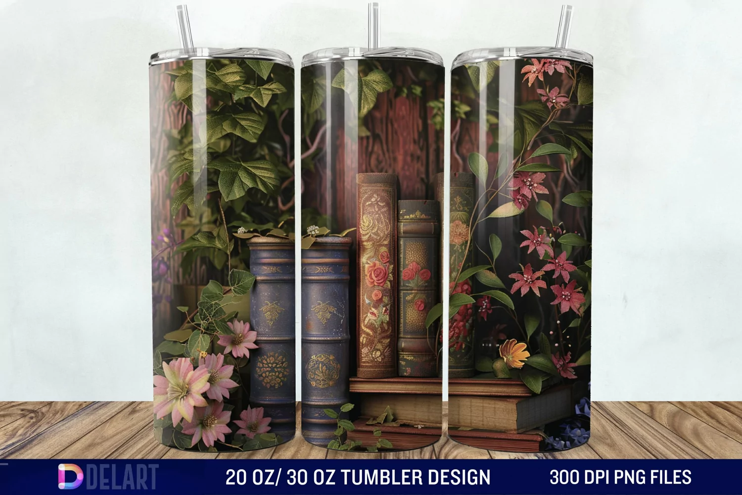 3D Vintage Books Flowers Tumbler Wrap product image 1