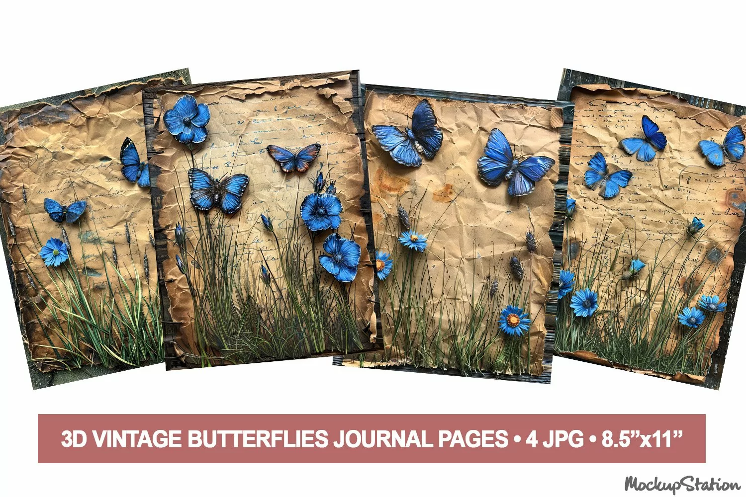 Butterflies Junk Journal Pages |3D Old Papers for Scrapbook product image 1