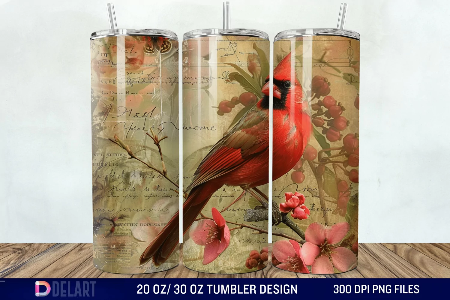 3D Vintage Cardinal Bird Tumbler Wrap product image 1