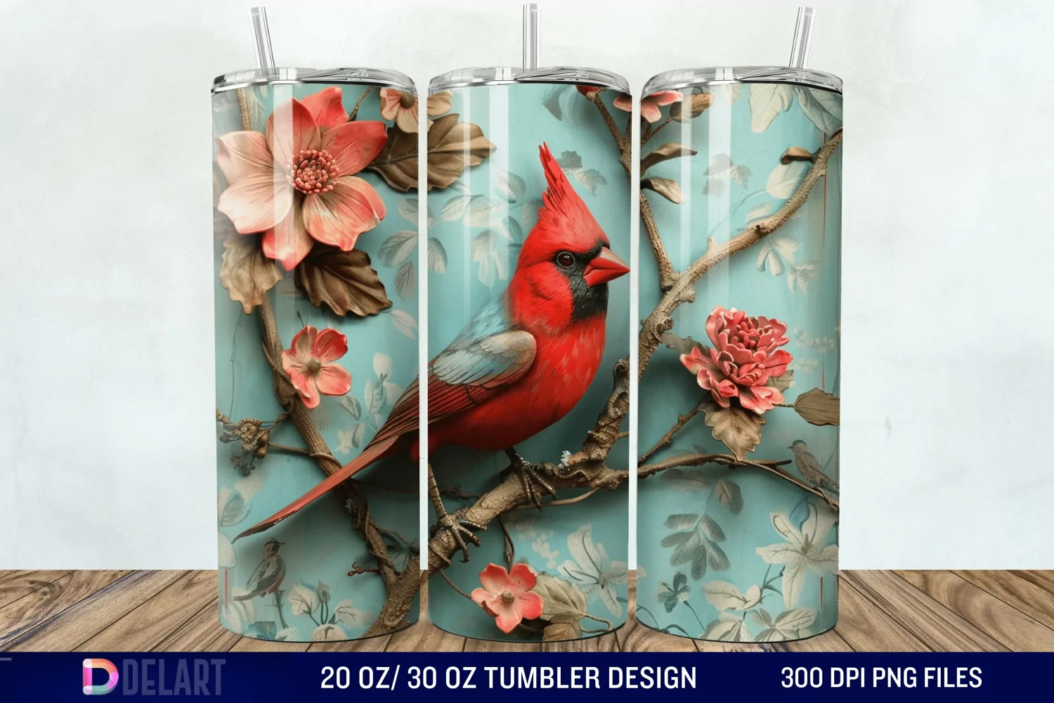 3D Vintage Cardinal Bird Tumbler Wrap product image 1