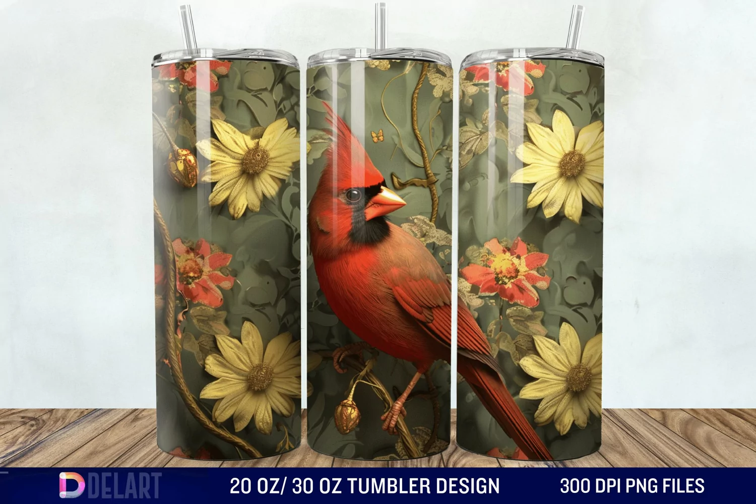 3D Vintage Cardinal Bird Tumbler Wrap product image 1