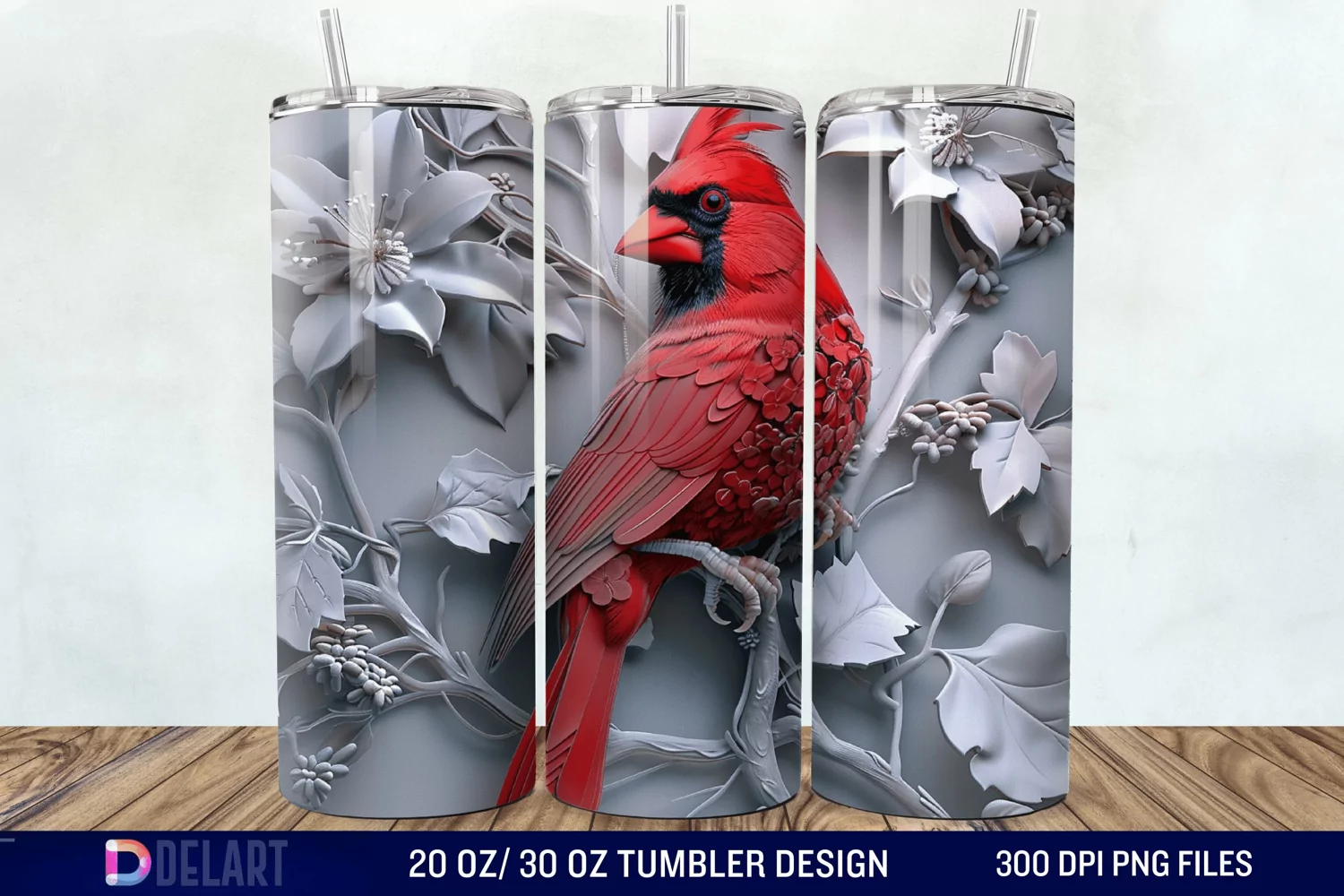 3D Vintage Cardinal Bird Tumbler Wrap product image 1