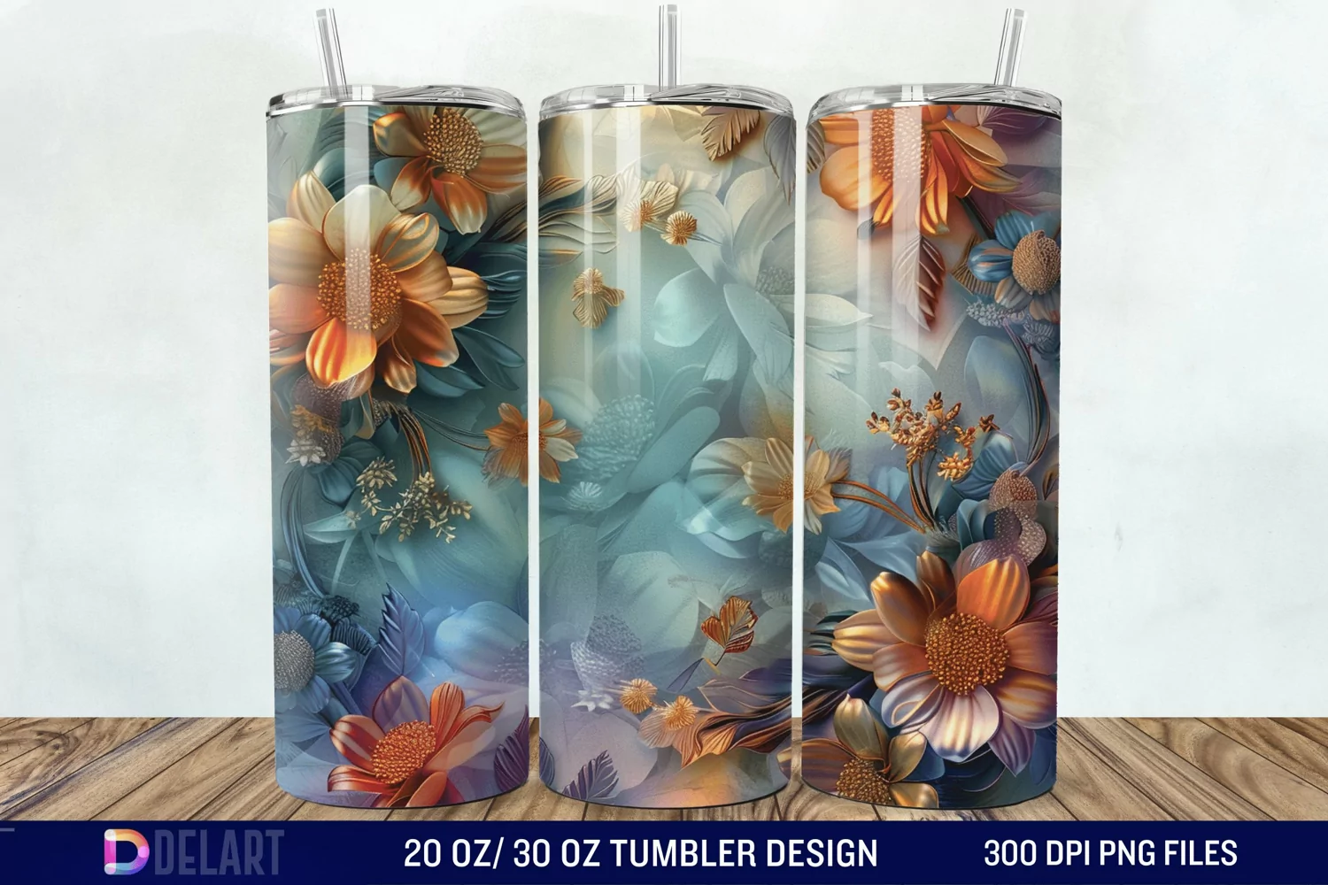 3d Vintage Chic Floral Flower Tumbler Wrap product image 1