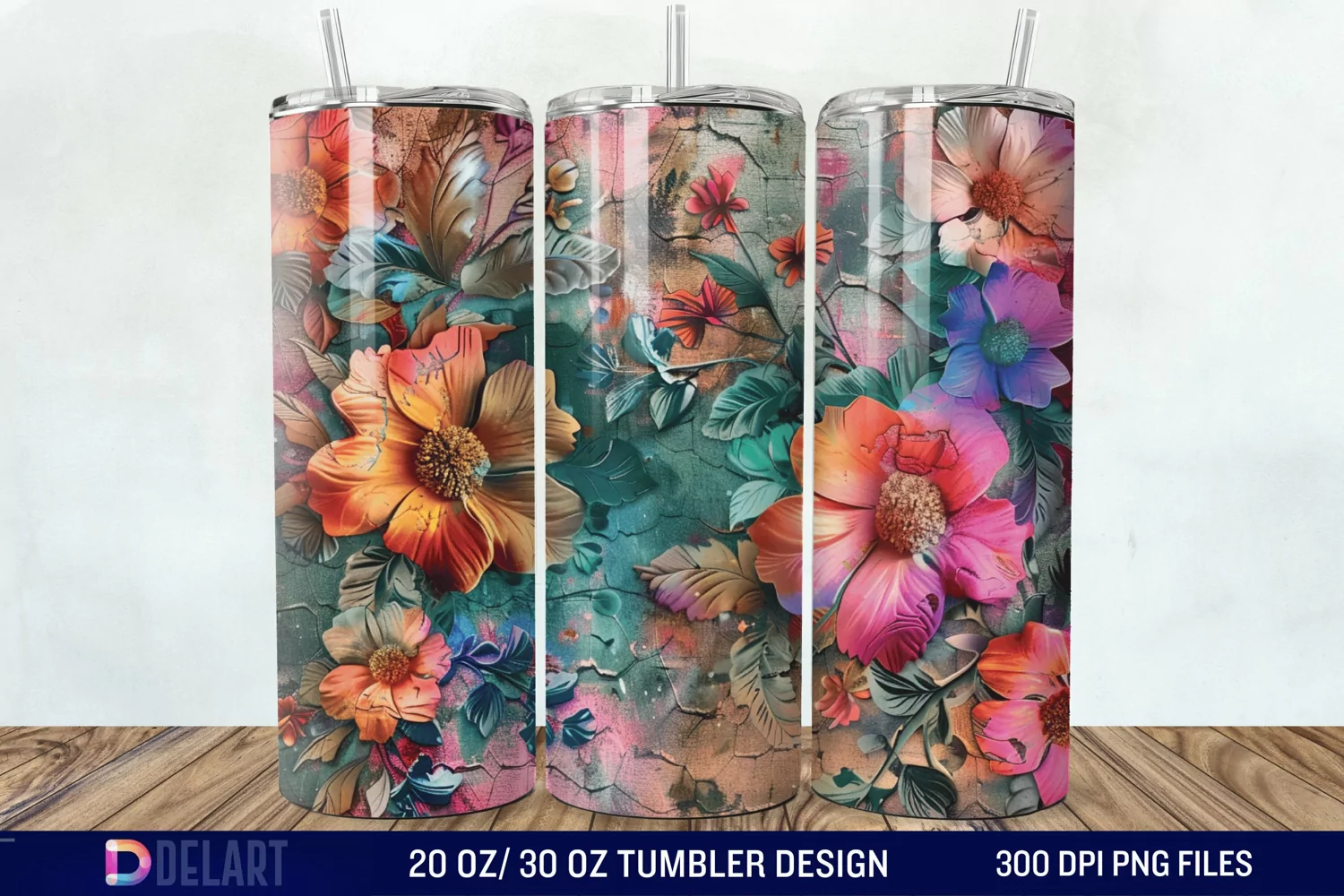 3d Vintage Chic Floral Flower Tumbler Wrap product image 1