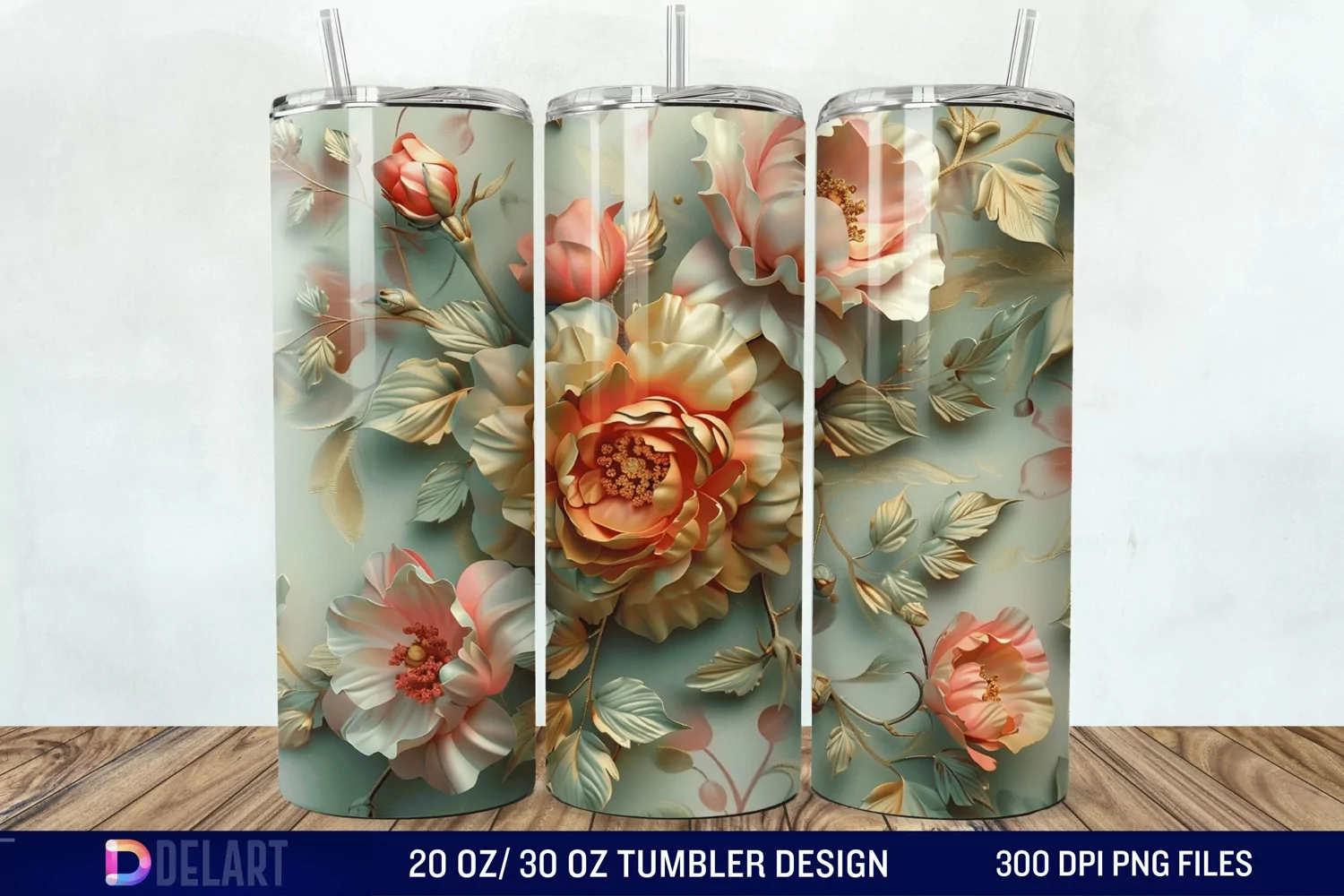 3D Vintage Flower Tumbler Wrap product image 1