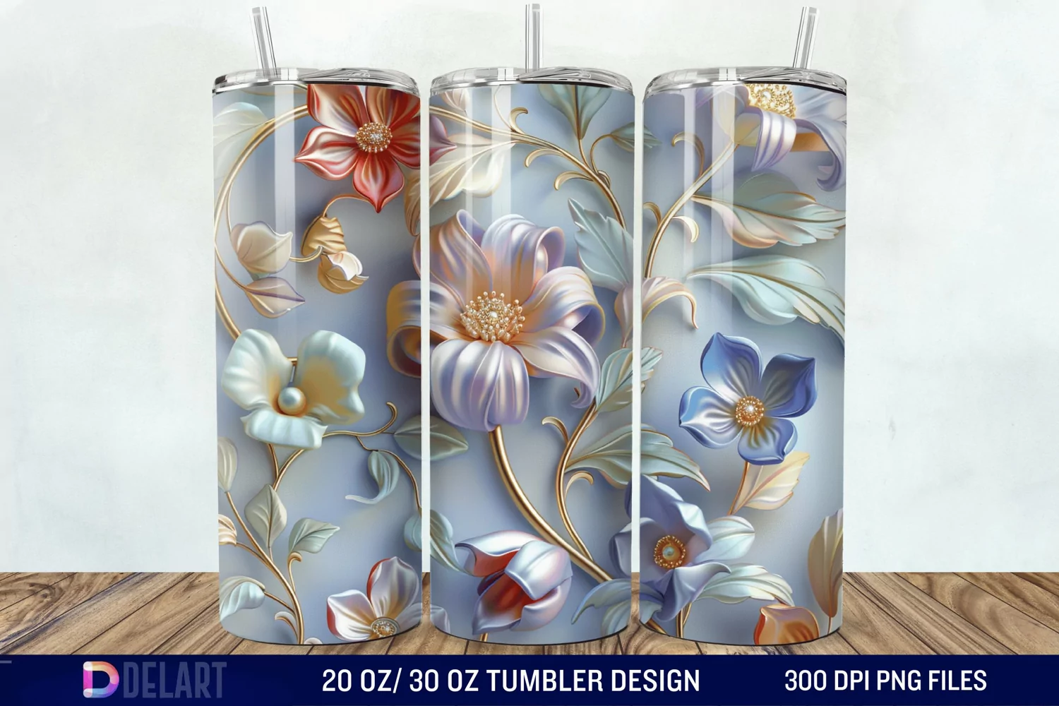 3D Vintage Flower Tumbler Wrap product image 1