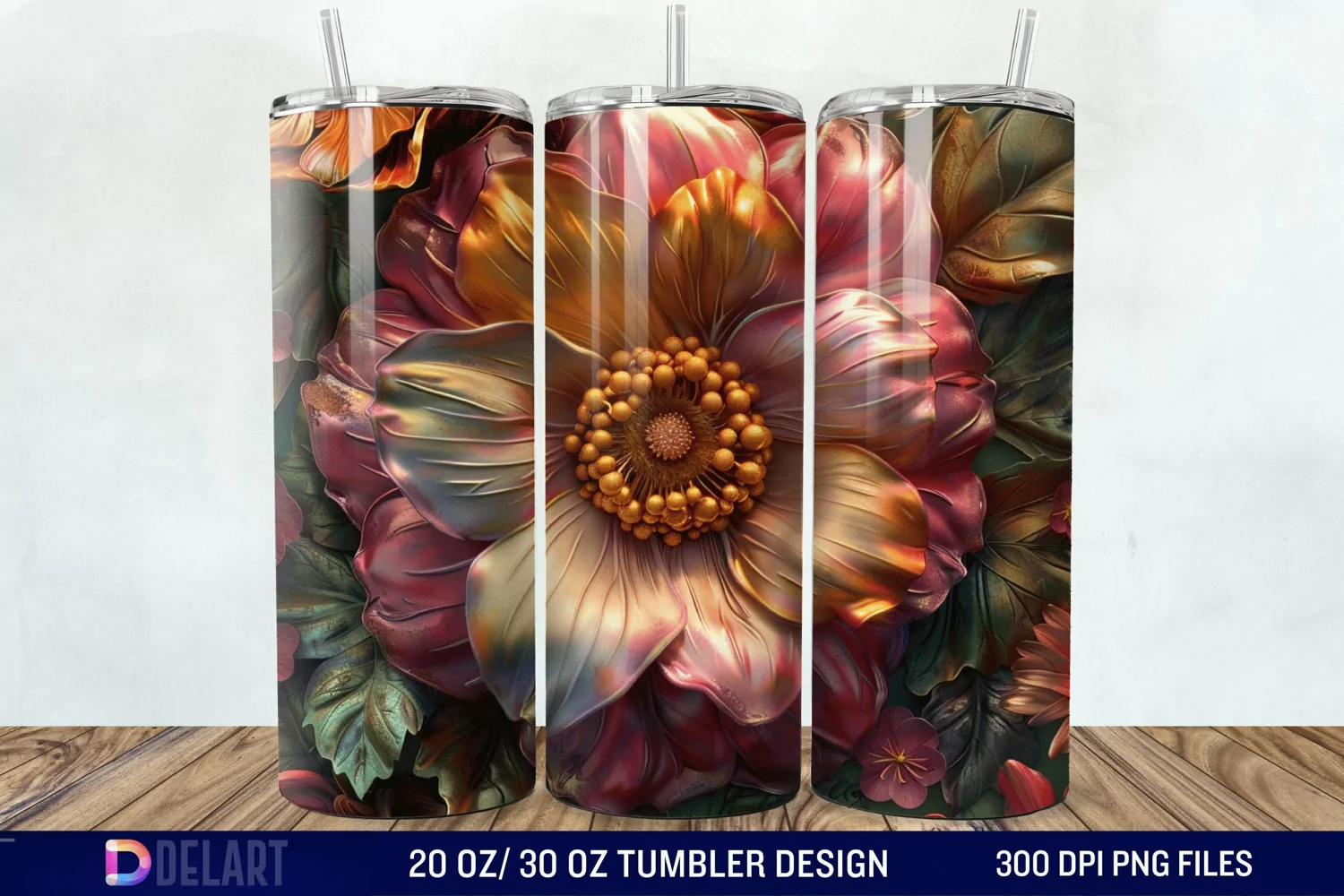3D Vintage Flower Tumbler Wrap product image 1