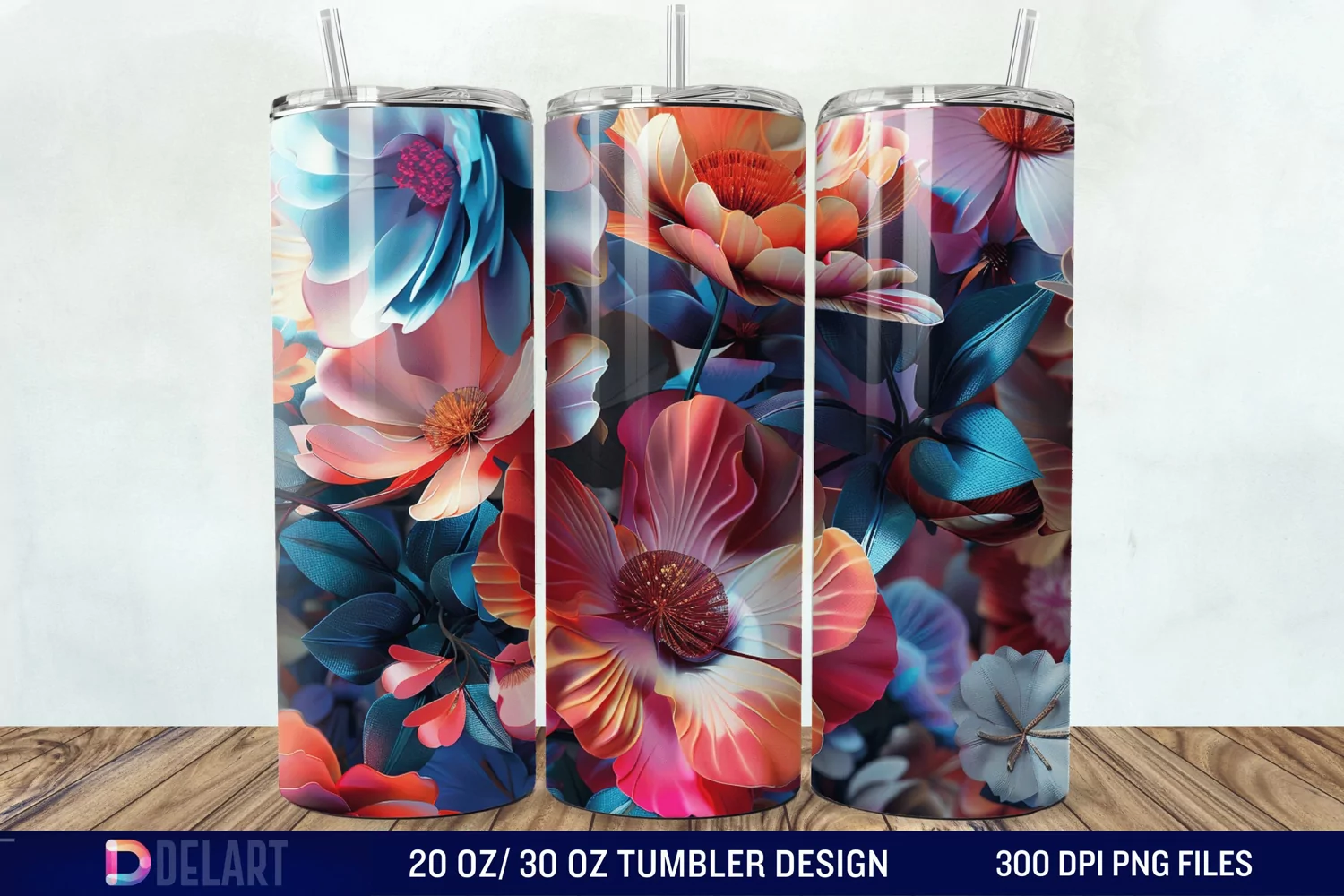 3D Vintage Flower Tumbler Wrap product image 1
