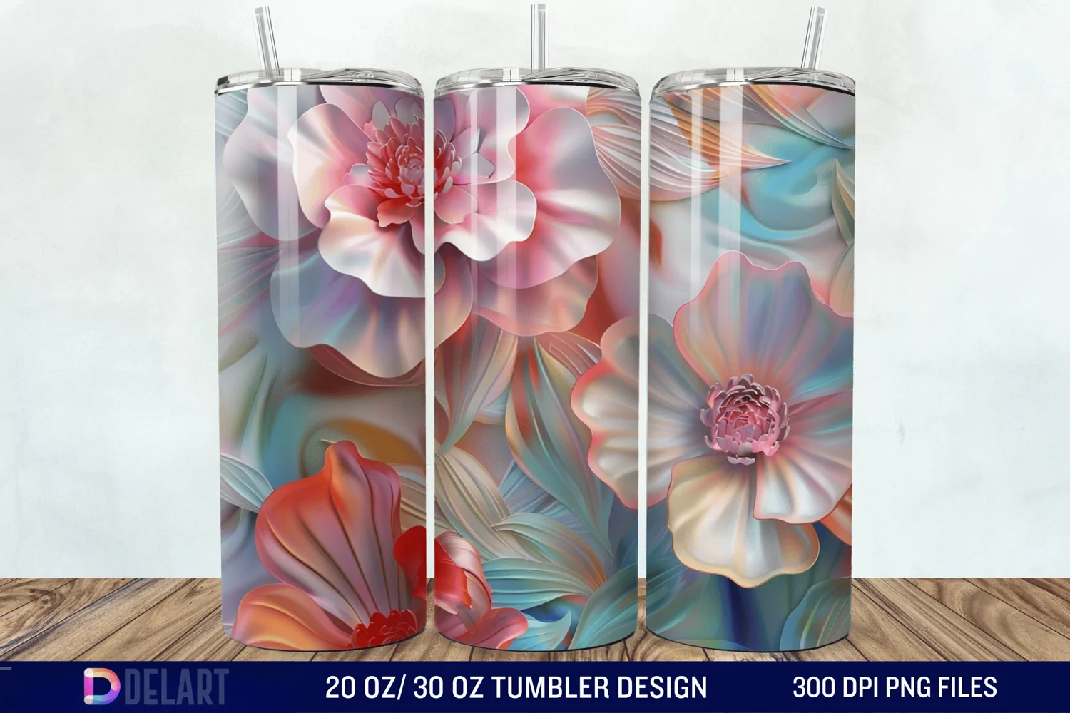3D Vintage Flower Tumbler Wrap product image 1
