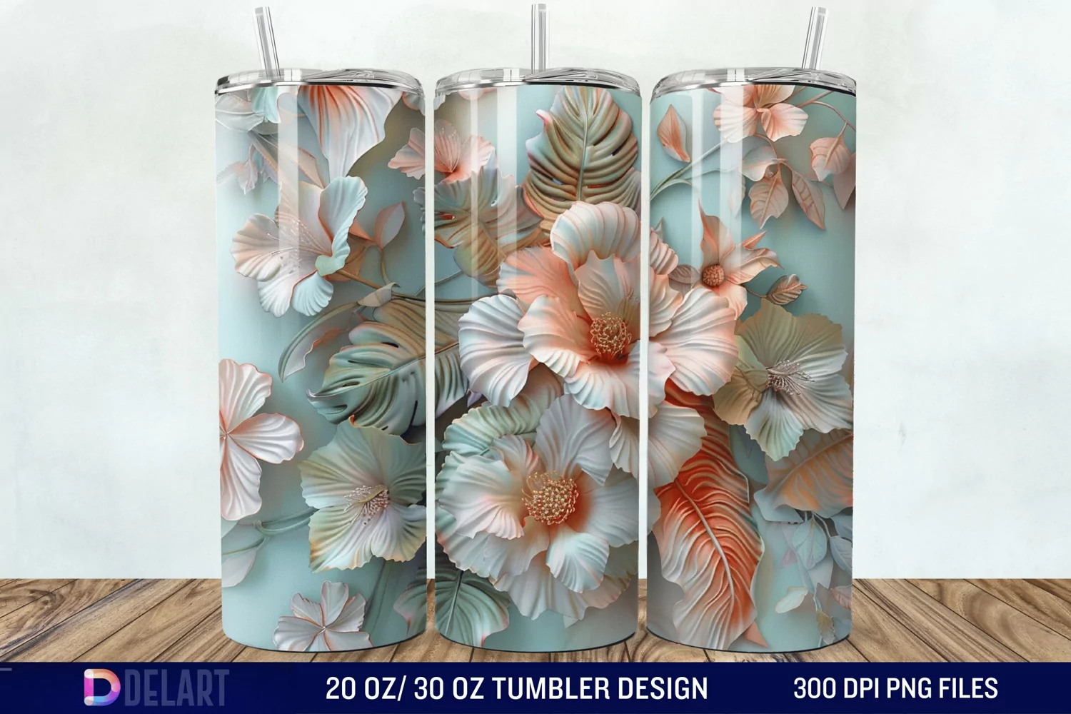 3D Vintage Flower Tumbler Wrap product image 1