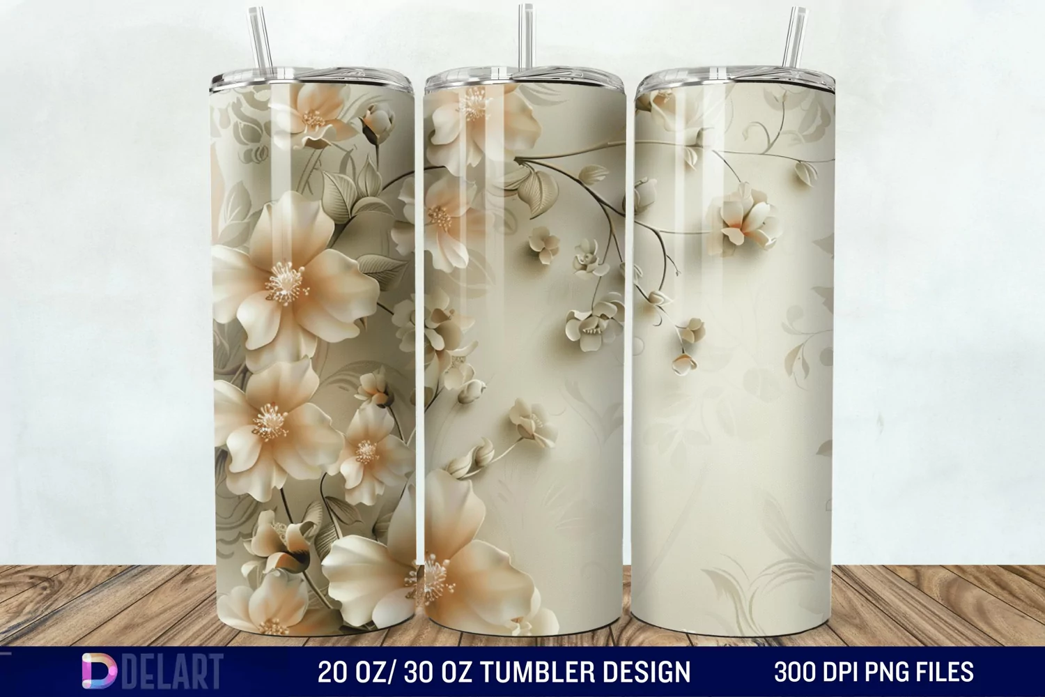 3d Vintage Flowers Tumbler Wrap product image 1