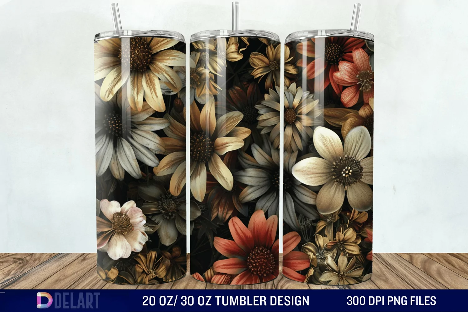 3d Vintage Flowers Tumbler Wrap product image 1