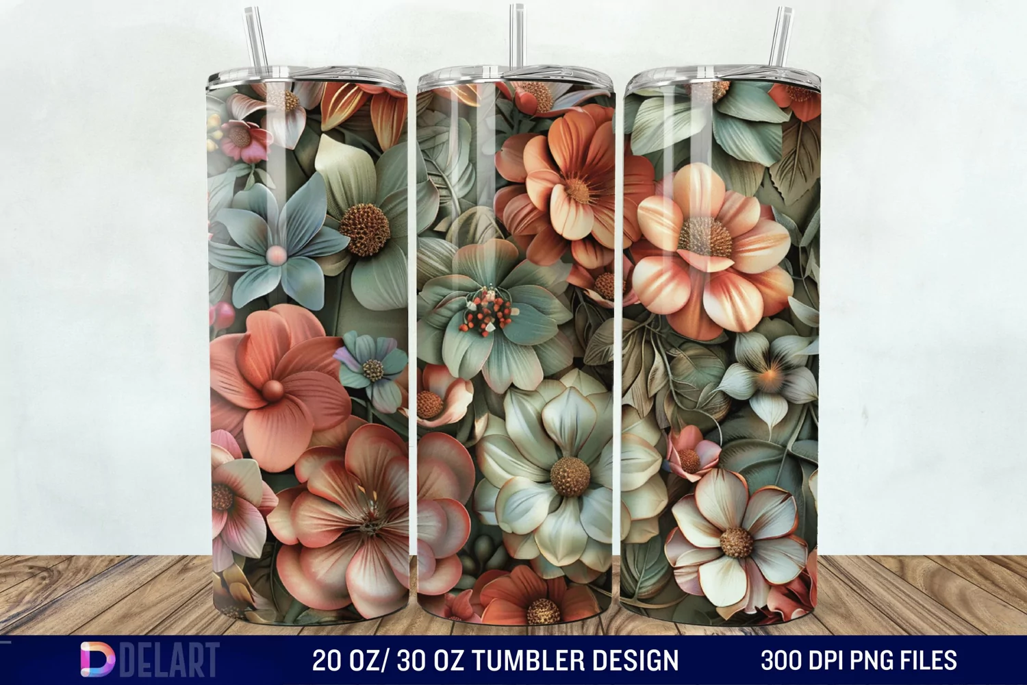 3d Vintage Flowers Tumbler Wrap product image 1