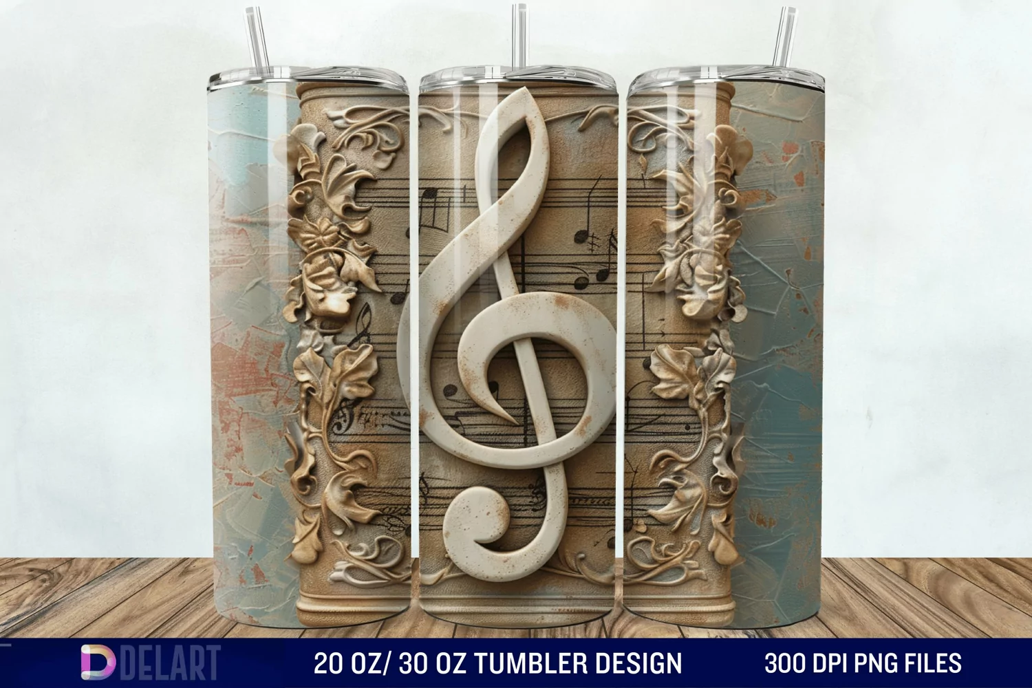 3D Vintage Journal Music Note Tumbler Wrap product image 1