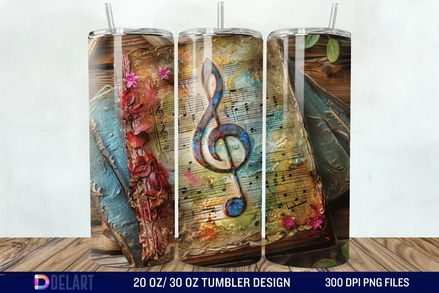 3D Vintage Journal Music Note Tumbler Wrap product image 1