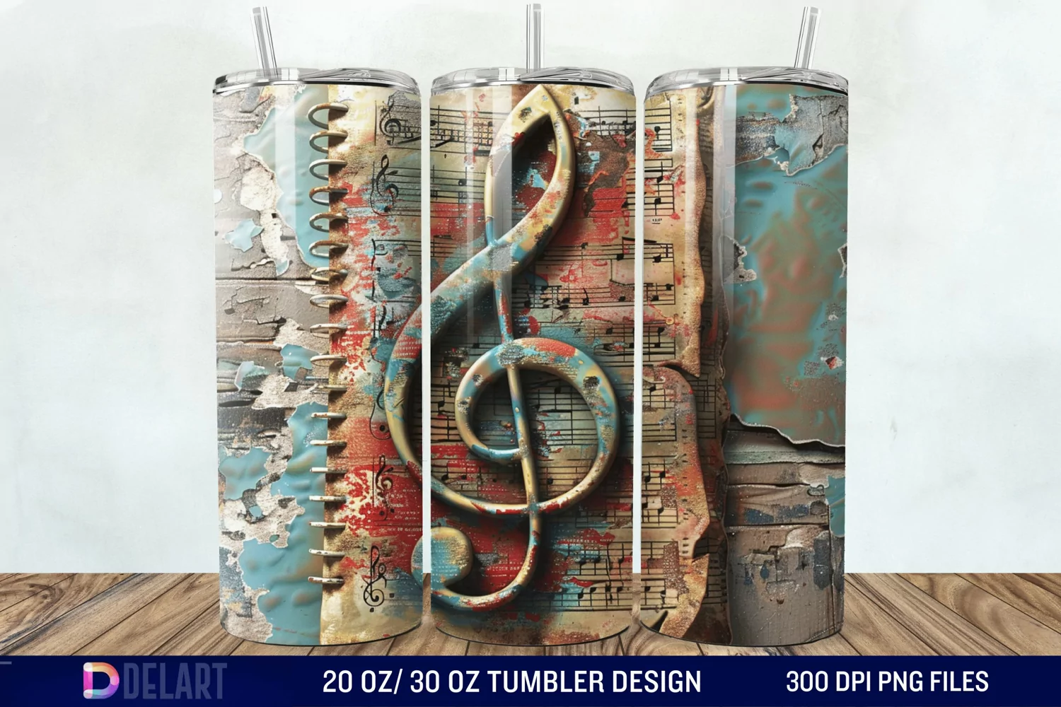 3D Vintage Journal Music Note Tumbler Wrap product image 1