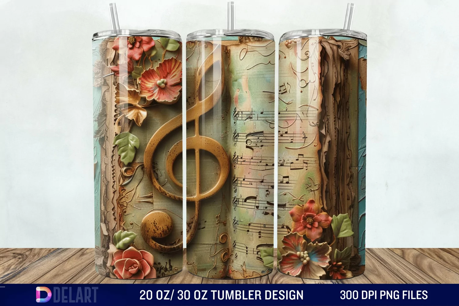 3D Vintage Journal Music Note Tumbler Wrap product image 1