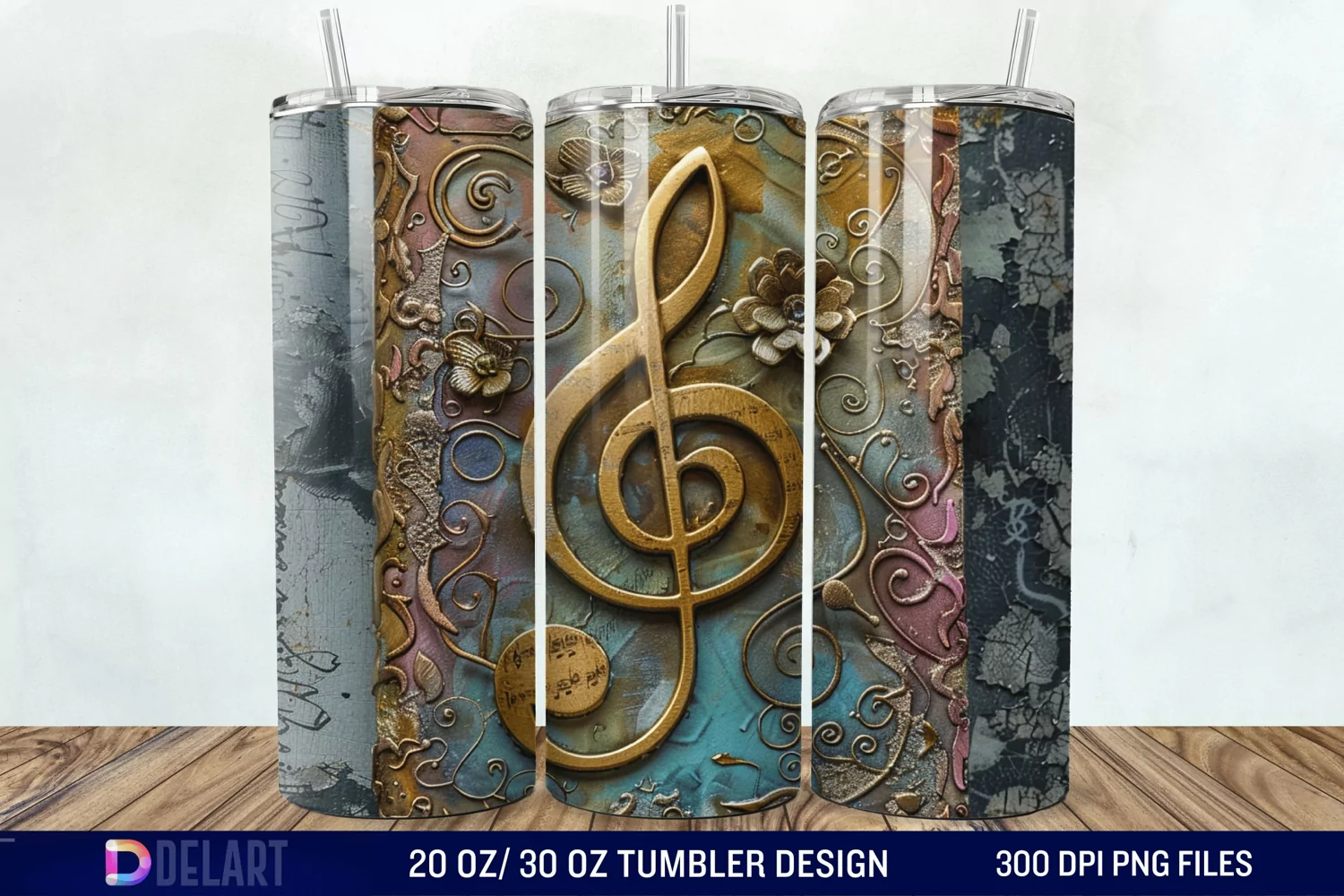 3D Vintage Journal Music Note Tumbler Wrap product image 1
