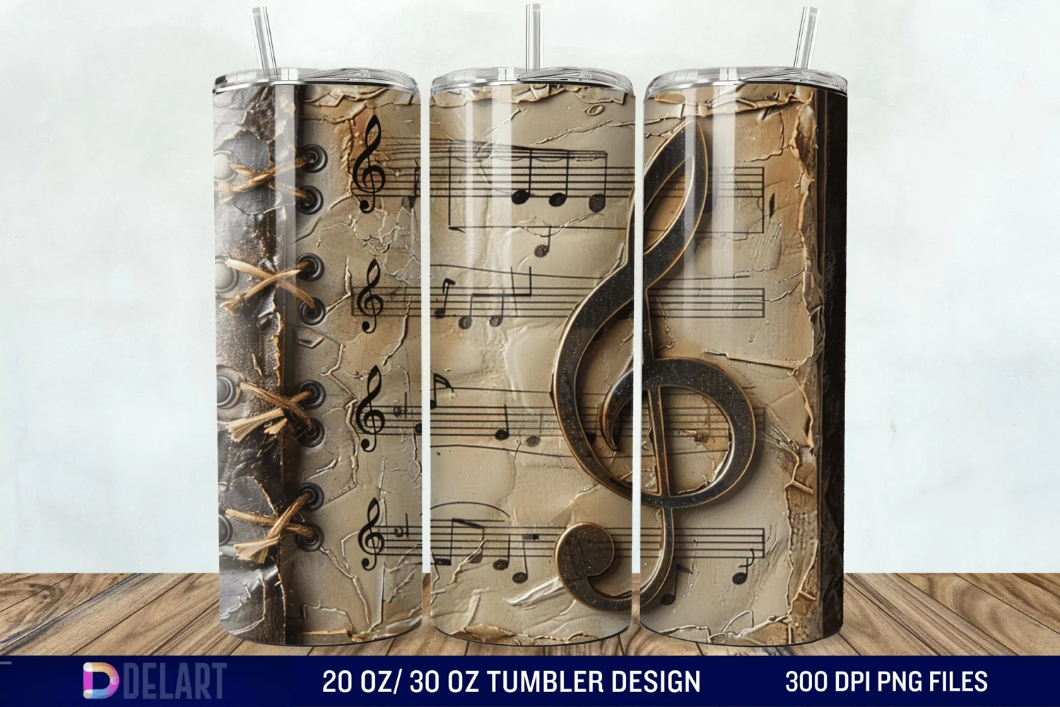 3D Vintage Journal Music Note Tumbler Wrap product image 1