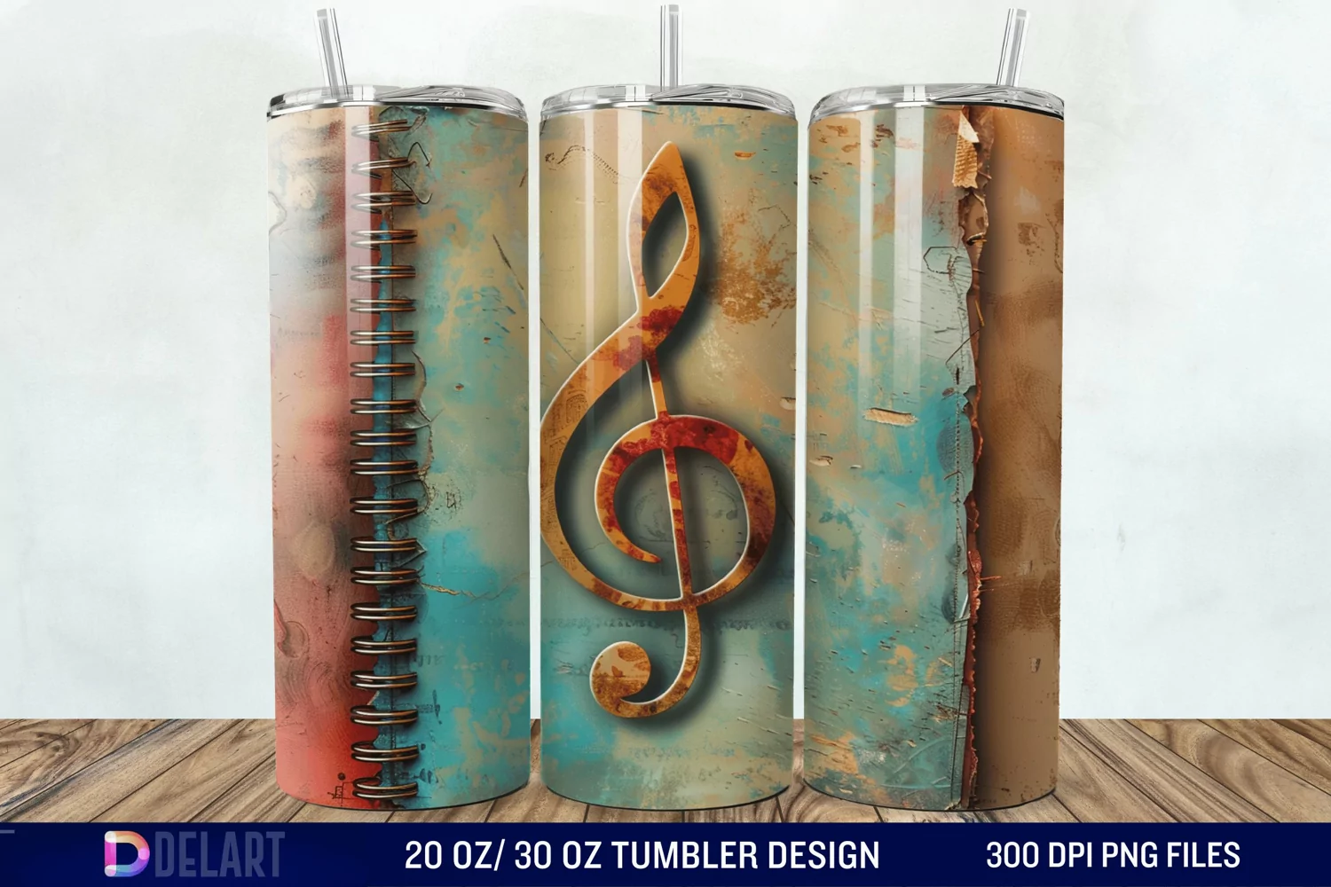 3D Vintage Journal Music Note Tumbler Wrap product image 1