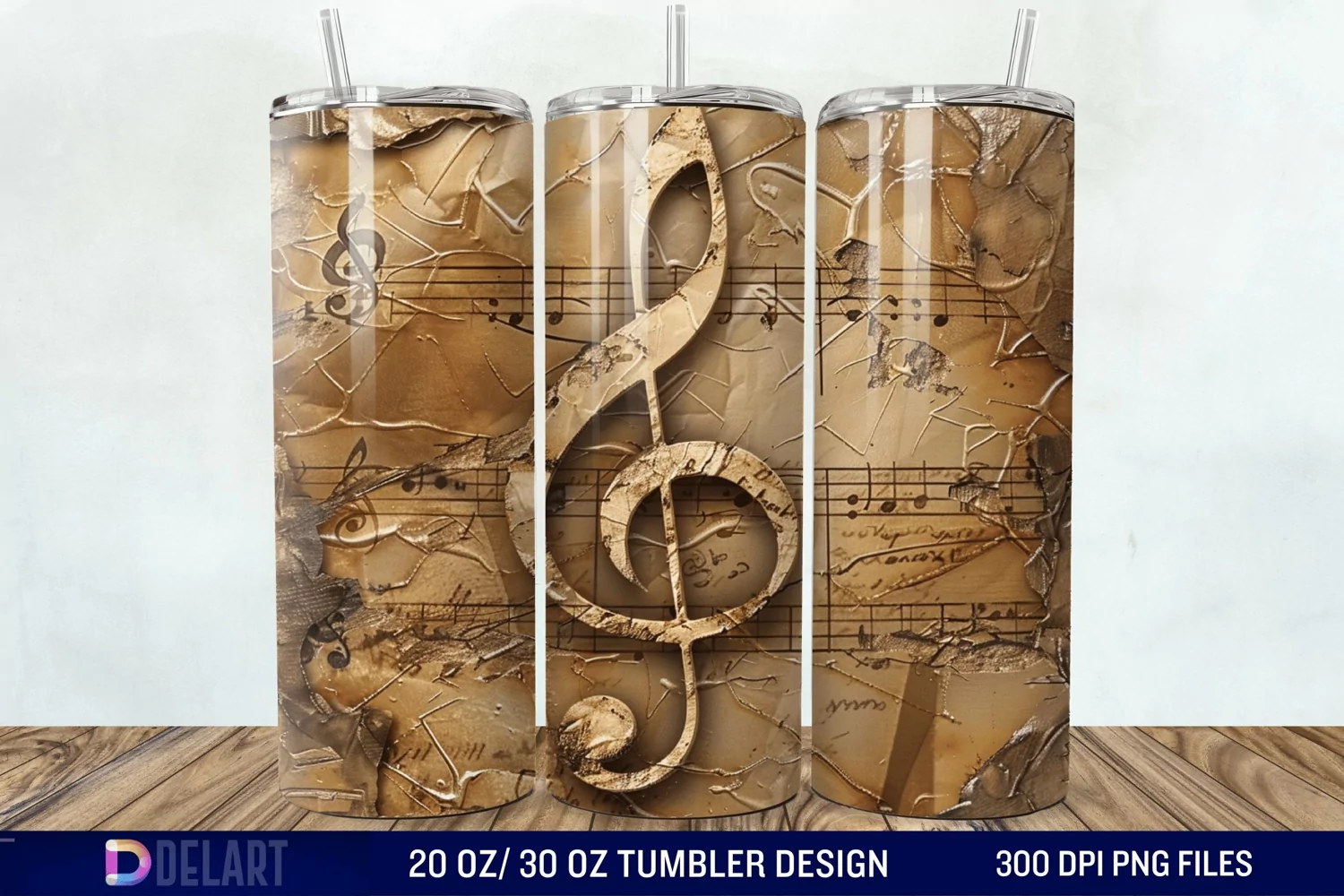3D Vintage Journal Music Note Tumbler Wrap product image 1
