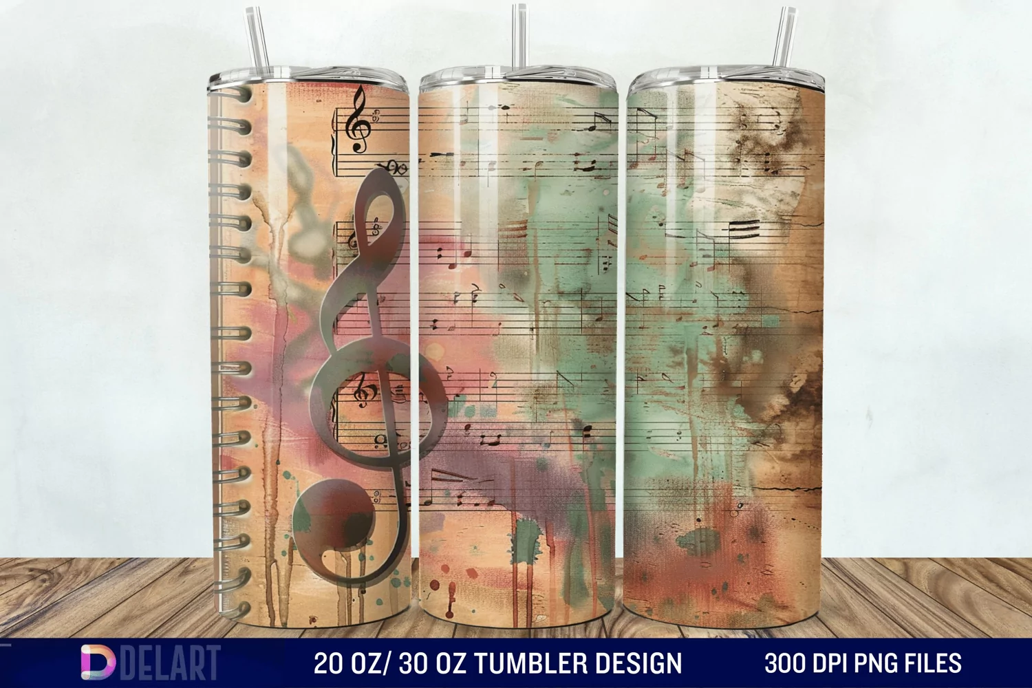 3D Vintage Journal Music Note Tumbler Wrap product image 1