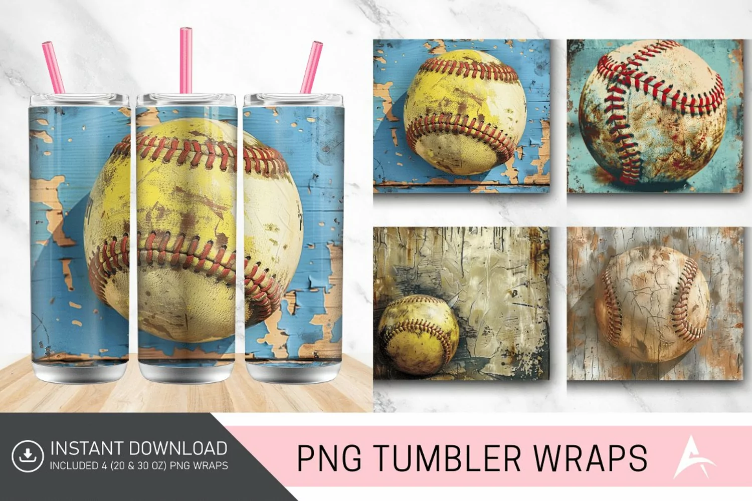 3D vintage Softball Tumbler wrap product image 1