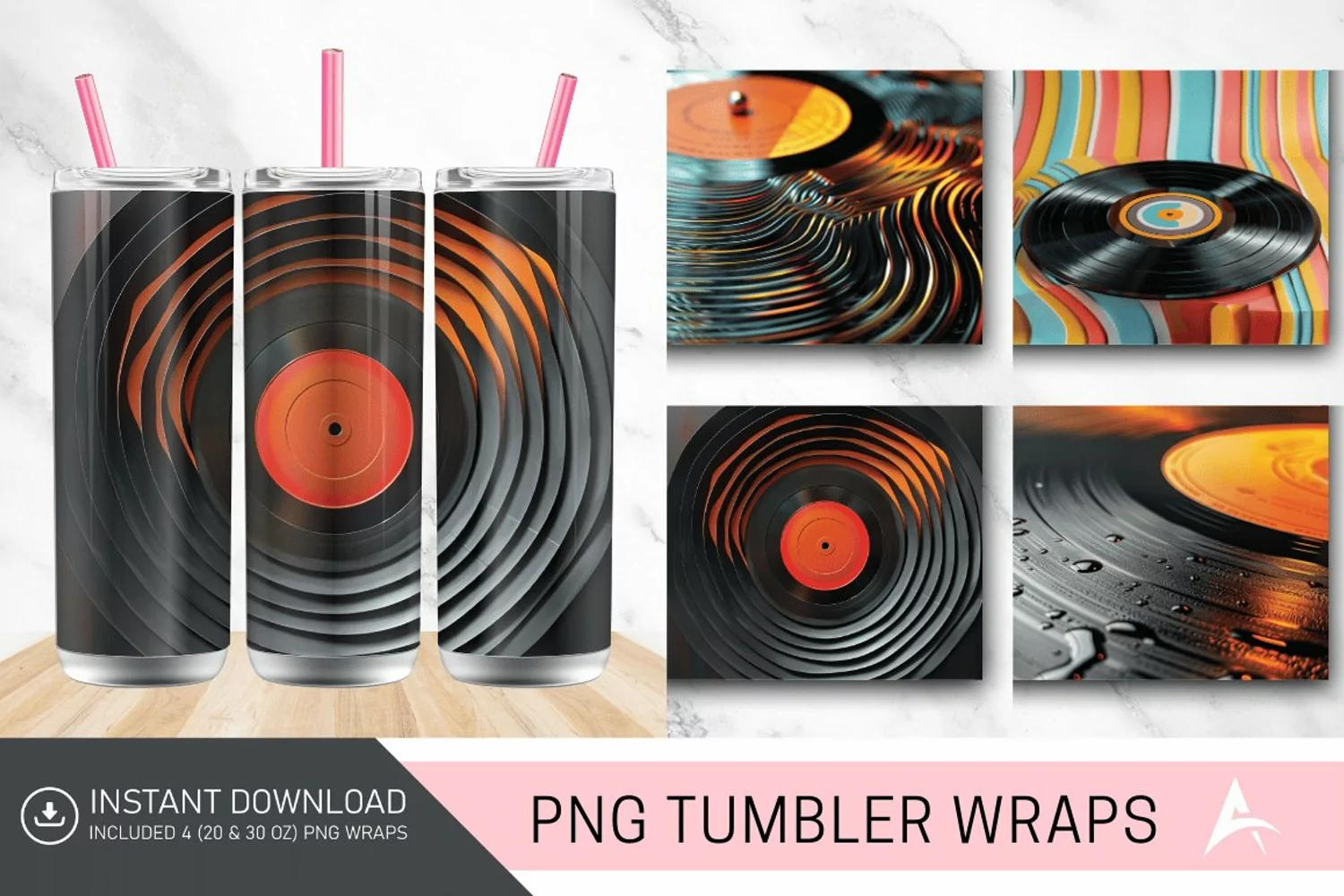 3D Vintage Vinyl Record Groove Tumbler wrap product image 1