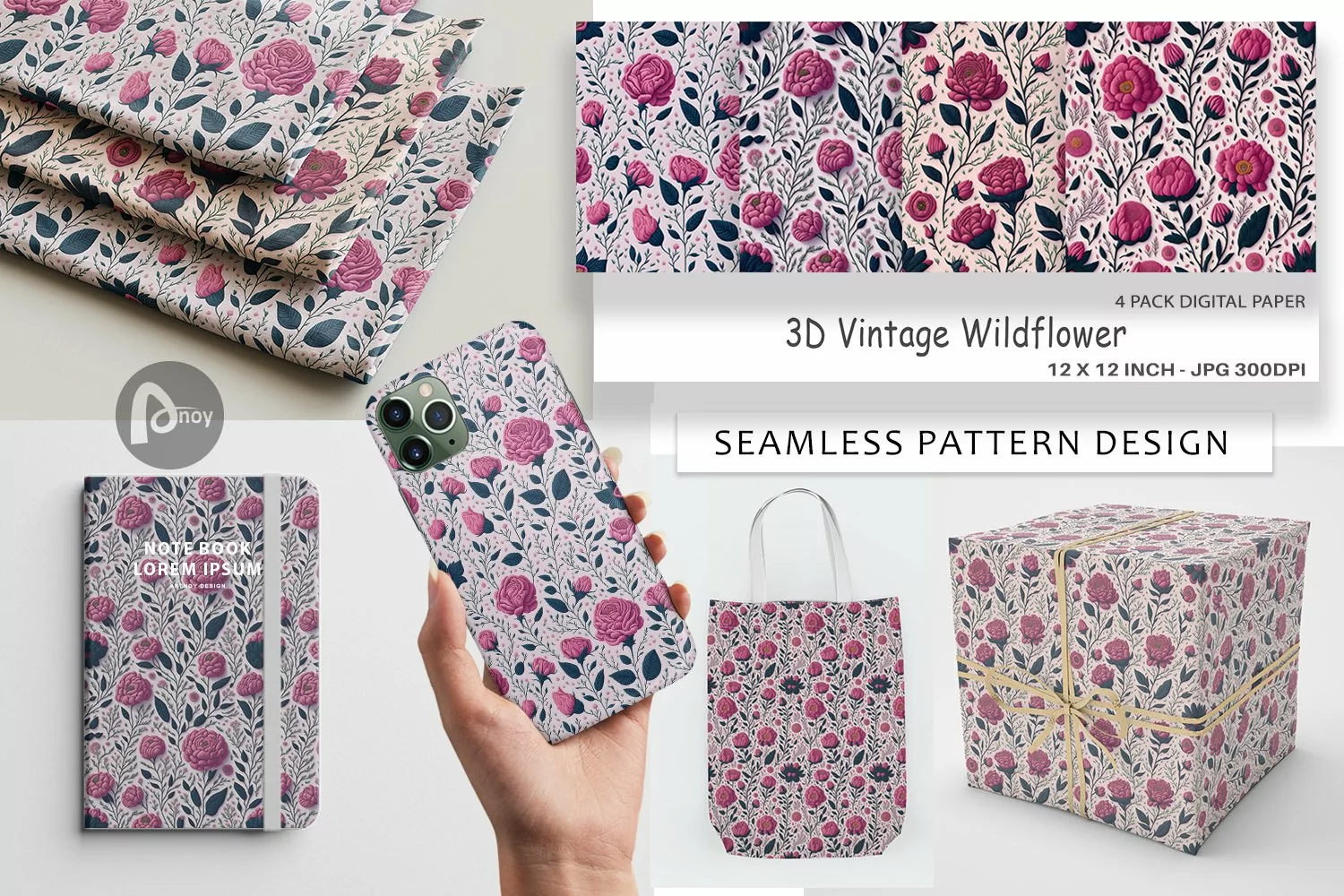 Digital Paper 3D Vintage Wildflower product image 1