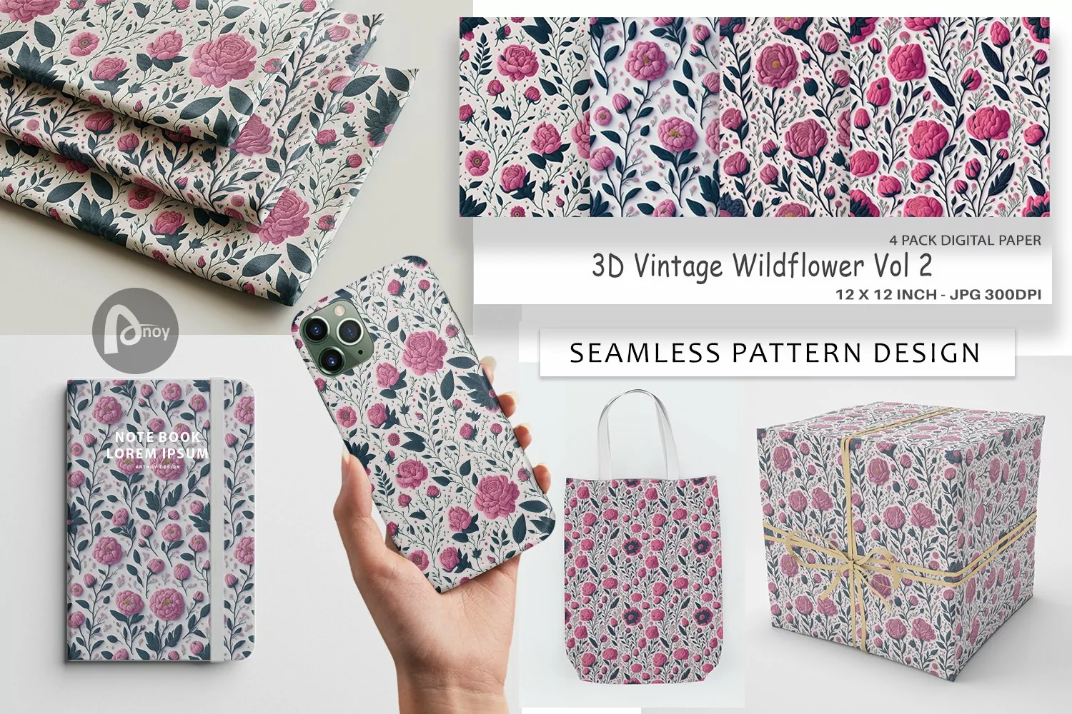Digital Paper 3D Vintage Wildflower product image 1